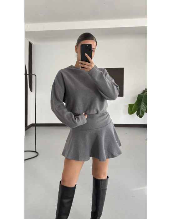 Blair Drapeli Mini Elbise - Antrasit