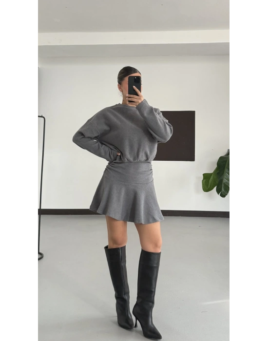 Blair Drapeli Mini Elbise - Antrasit