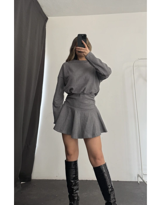 Blair Drapeli Mini Elbise - Antrasit