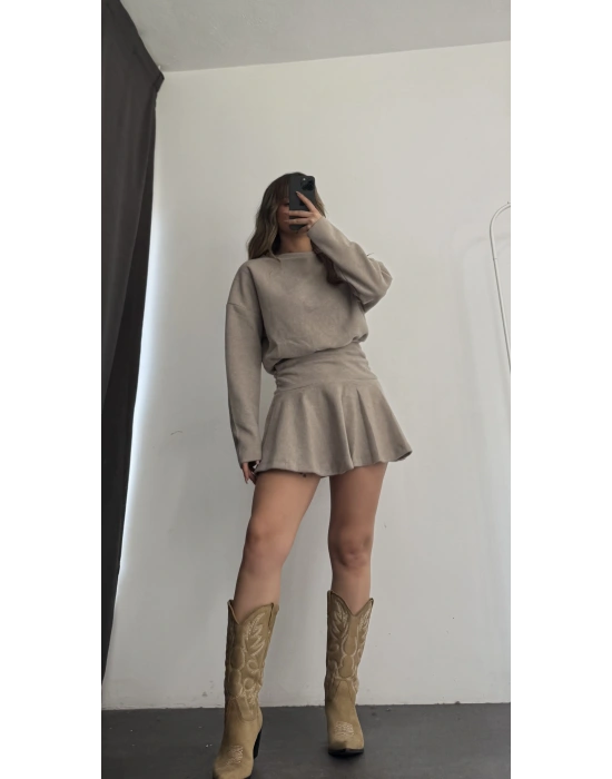 Blair Drapeli Mini Elbise - Bej