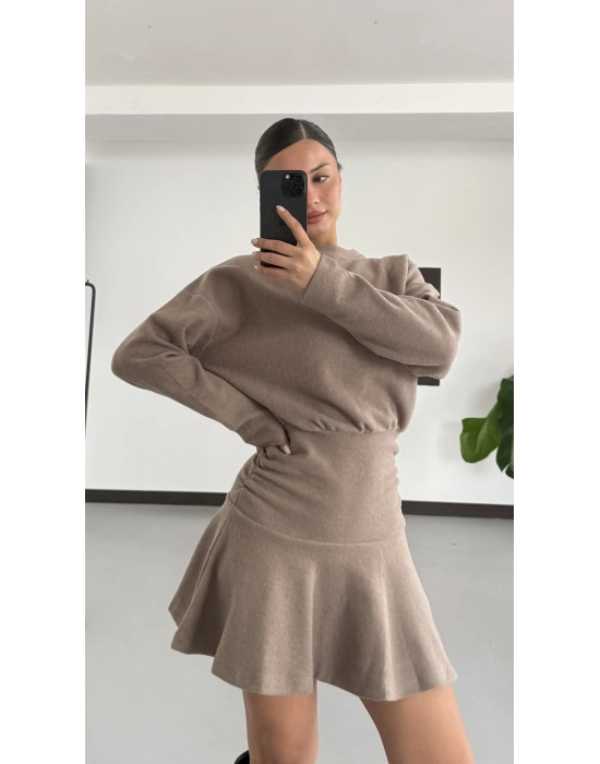 Blair Drapeli Mini Elbise - Bej