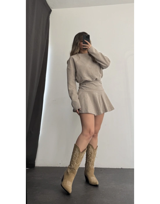 Blair Drapeli Mini Elbise - Bej