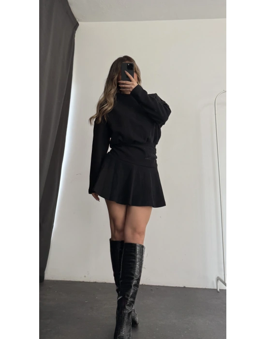 Blair Drapeli Mini Elbise - Siyah