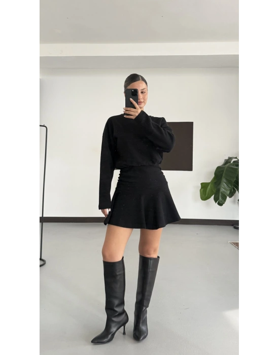 Blair Drapeli Mini Elbise - Siyah
