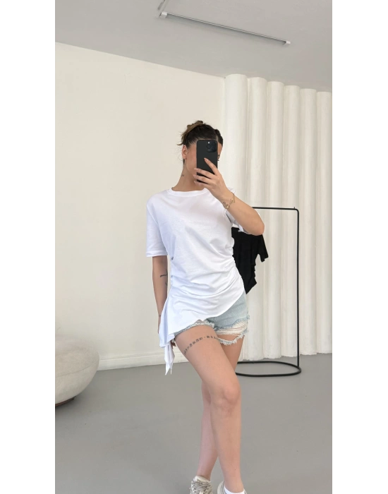 Bliss Drapeli Tshirt - Beyaz