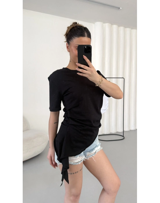 Bliss Drapeli Tshirt - Siyah