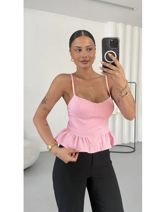 Bond Askılı Crop - Pembe