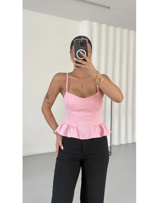 Bond Askılı Crop - Pembe