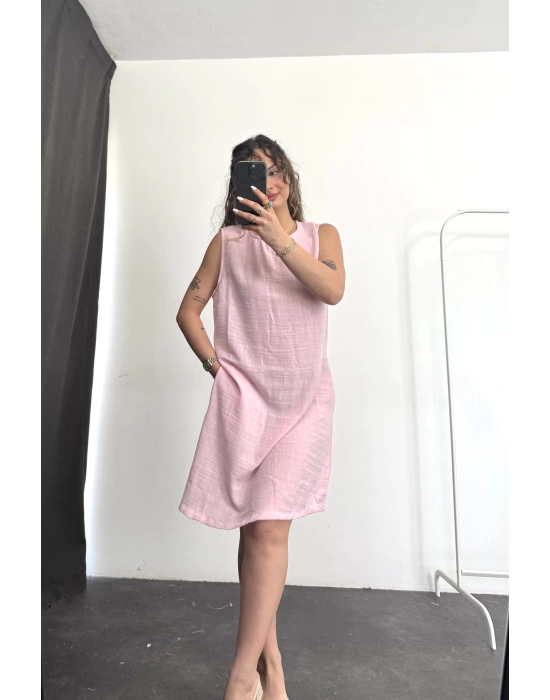 Bondia Keten Elbise -Pembe