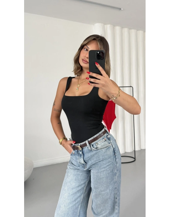 Bonne Kare Yaka Bodysuit - Siyah