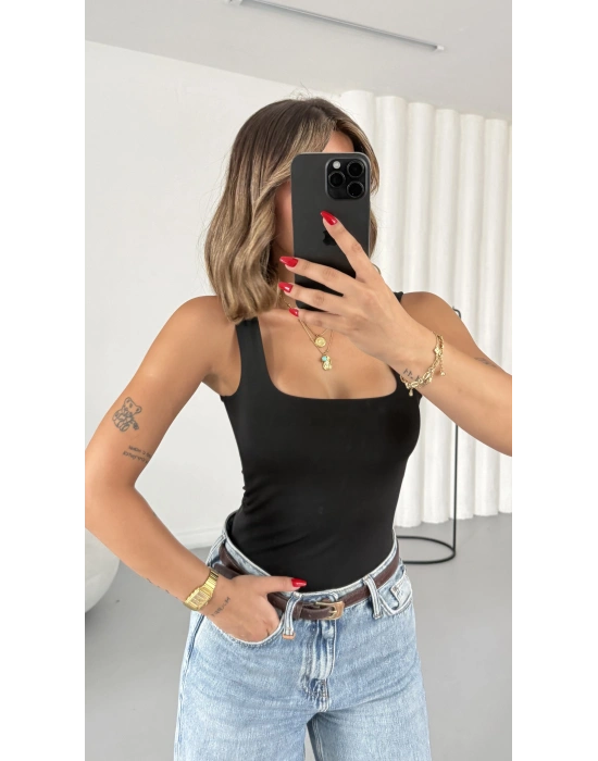 Bonne Kare Yaka Bodysuit - Siyah