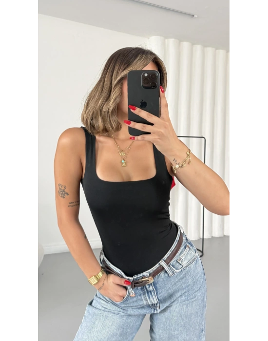 Bonne Kare Yaka Bodysuit - Siyah