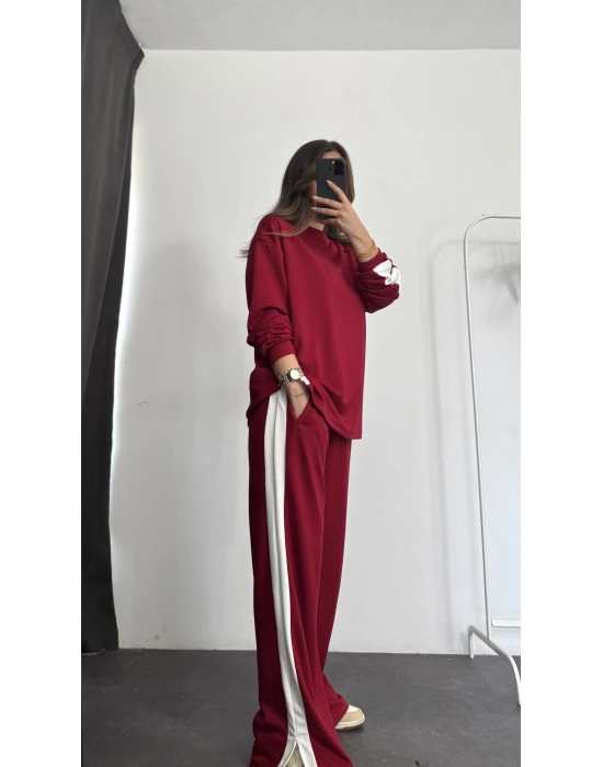 Bonnie Şeritli Takım - Bordo
