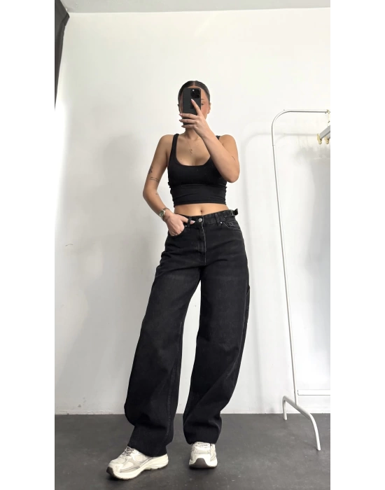 Boom Düşük Bel Baggy Jean - Füme