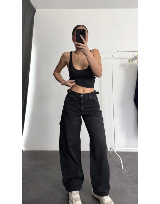 Boom Düşük Bel Baggy Jean - Füme