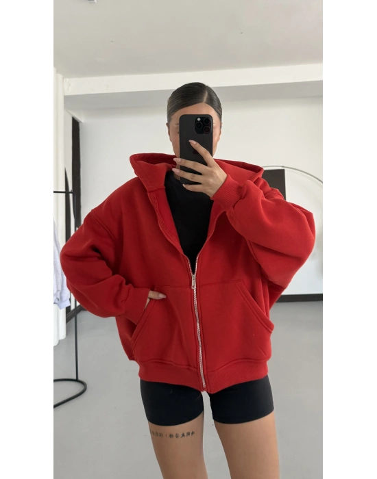 Bruce Oversize Hırka - Kırmızı