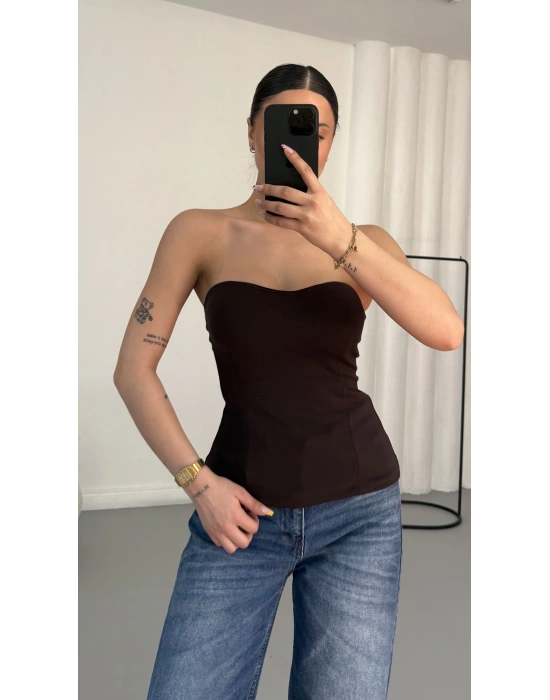 Camila Straplez Bluz - Kahve