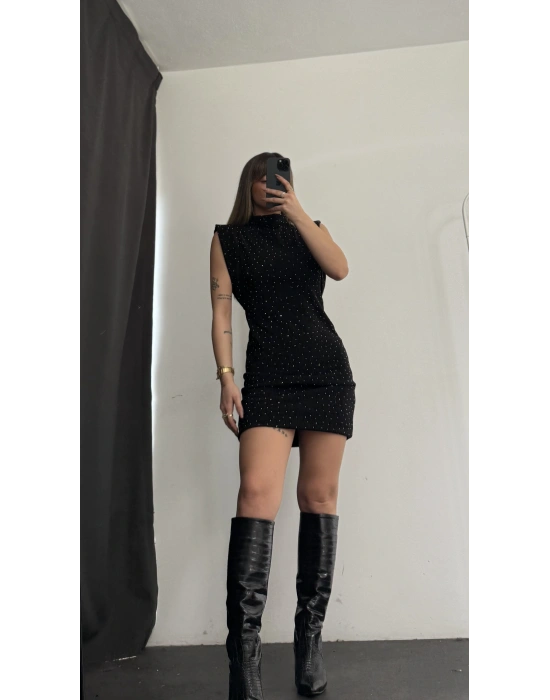 Camilla Taşlı Elbise - Siyah