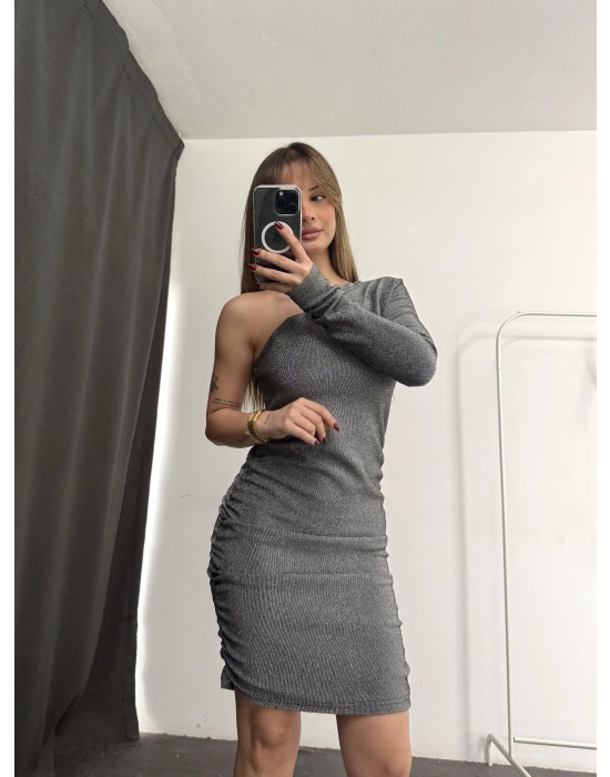 Candice Tek Kol Simli Elbise - Gri