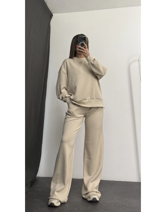 Carmen Taşlı Sweat Takım - Bej