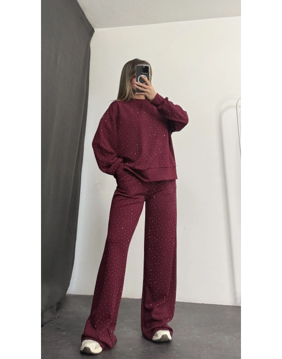 Carmen Taşlı Sweat Takım - Bordo