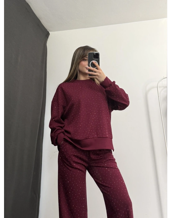 Carmen Taşlı Sweat Takım - Bordo