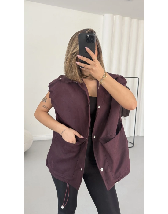 Cate Oversize Yelek - Bordo