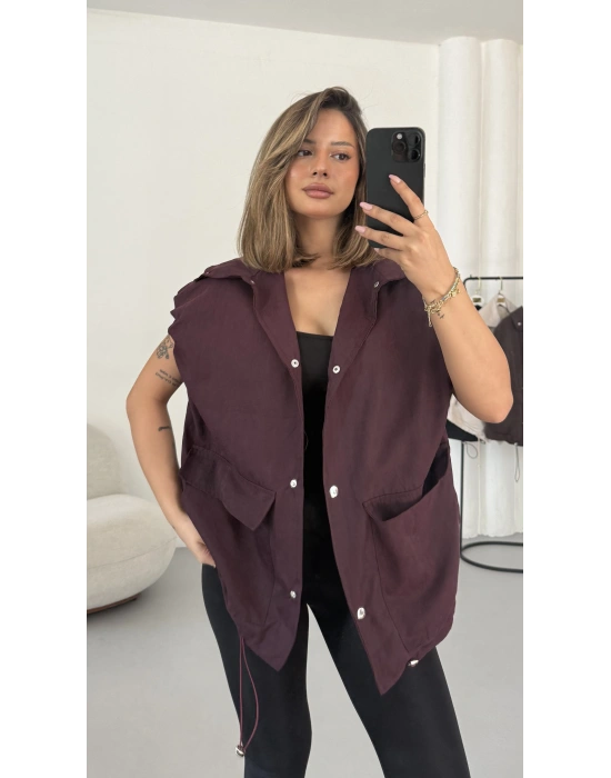 Cate Oversize Yelek - Bordo
