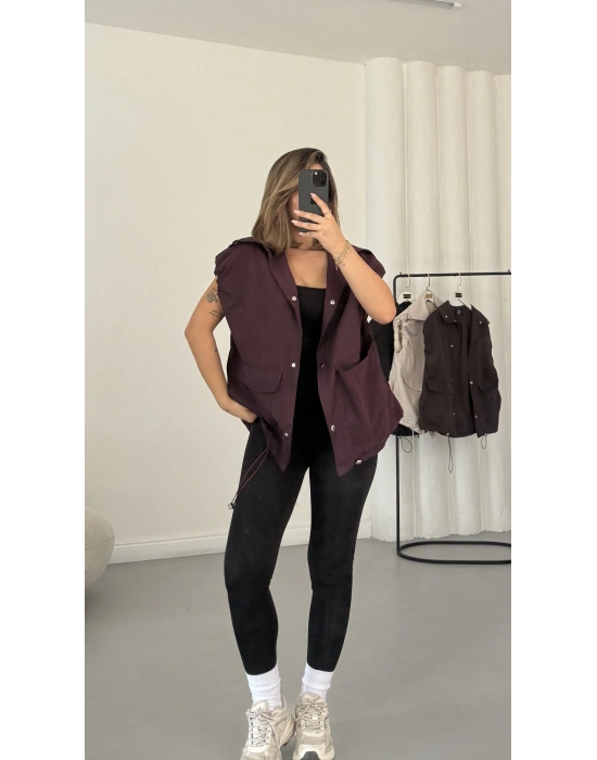 Cate Oversize Yelek - Bordo