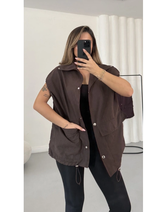 Cate Oversize Yelek - Kahve