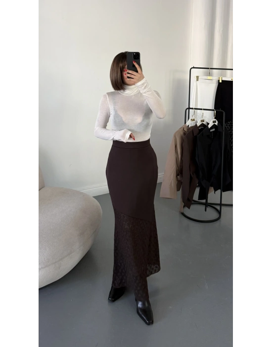 Celia Dantel Detay Etek - Kahve
