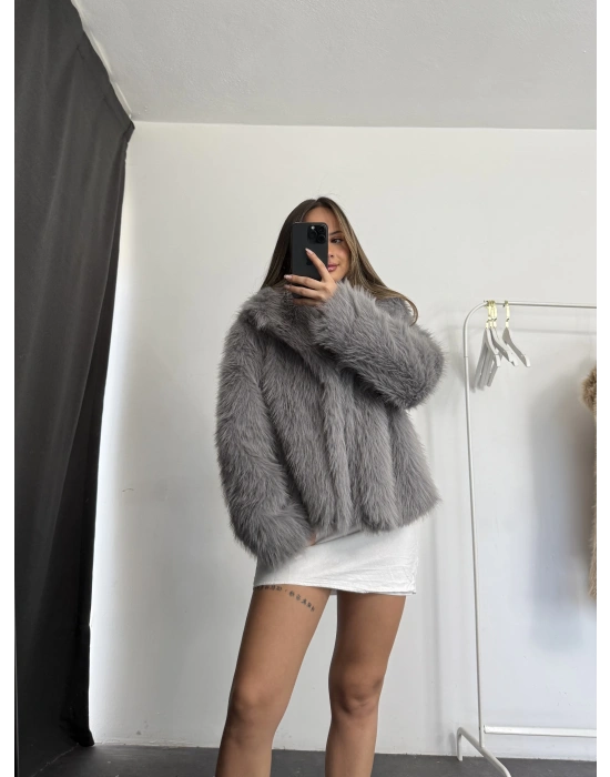 Celin Peluş Kürk - Gri