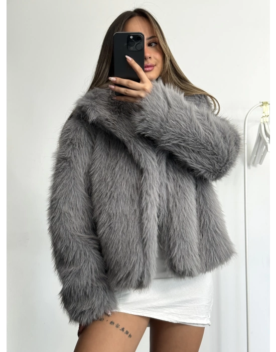 Celin Peluş Kürk - Gri