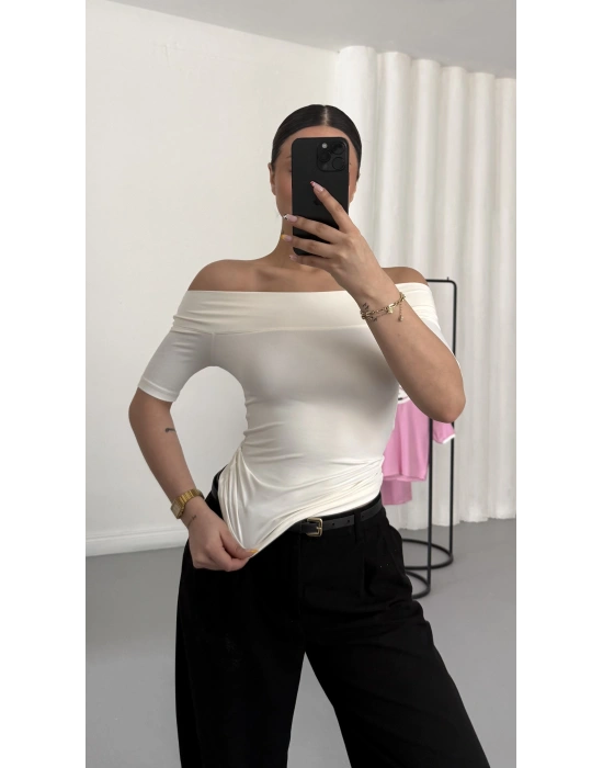 Celine Madonna Yaka Crop - Beyaz