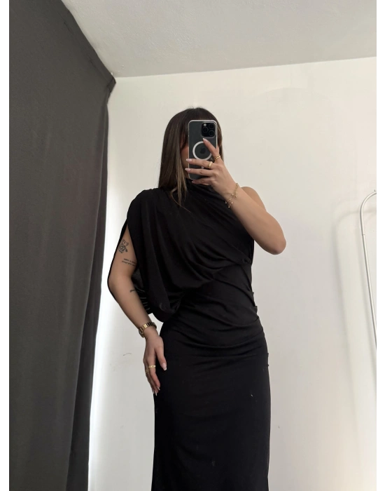 Charlotte Drapeli Elbise - Siyah