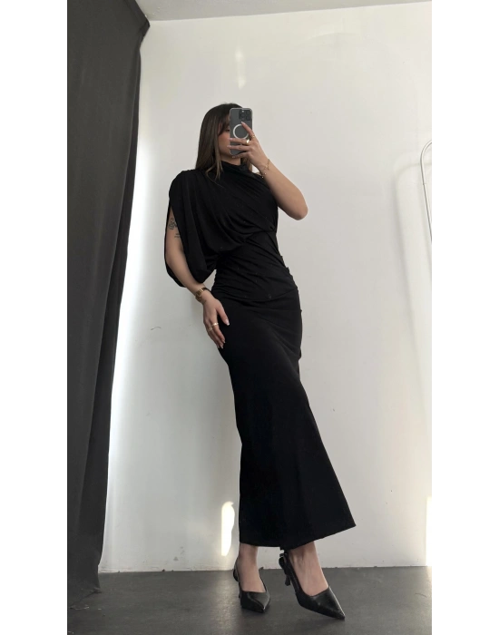 Charlotte Drapeli Elbise - Siyah