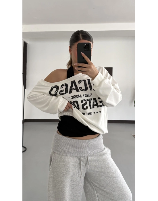Chicago Atlet Detaylı Sweatshirt - Beyaz
