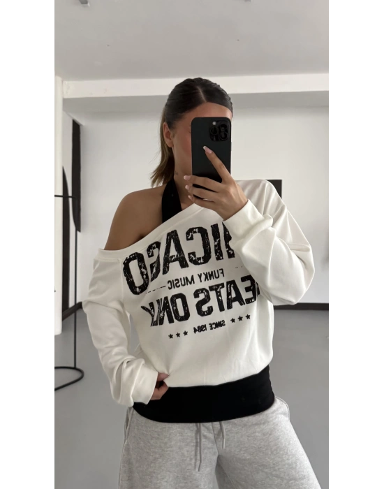 Chicago Atlet Detaylı Sweatshirt - Beyaz