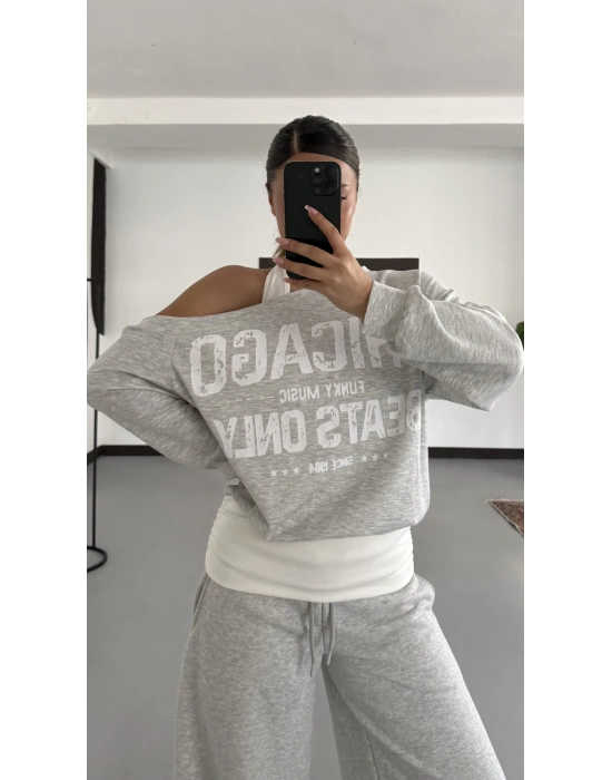 Chicago Atlet Detaylı Sweatshirt - Gri