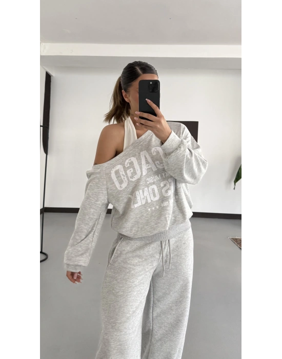 Chicago Atlet Detaylı Sweatshirt - Gri