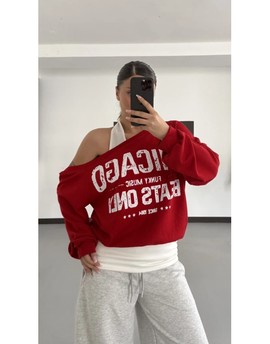 Chicago Atlet Detaylı Sweatshirt - Kırmızı