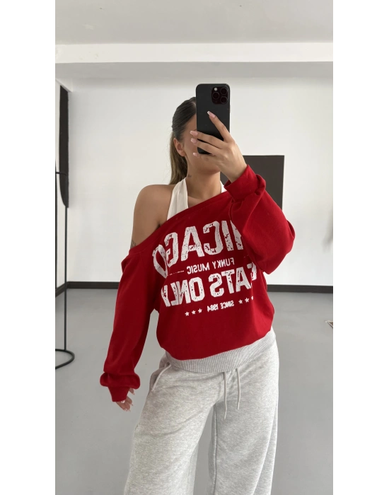 Chicago Atlet Detaylı Sweatshirt - Kırmızı