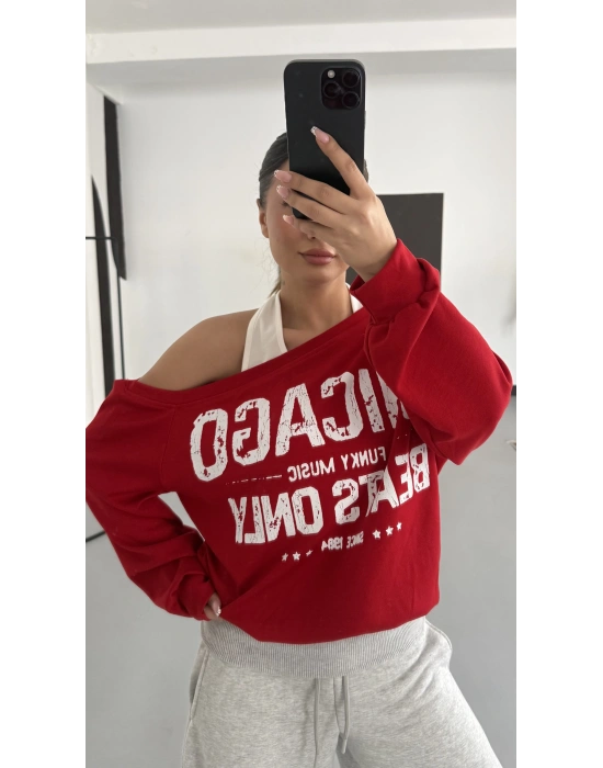 Chicago Atlet Detaylı Sweatshirt - Kırmızı