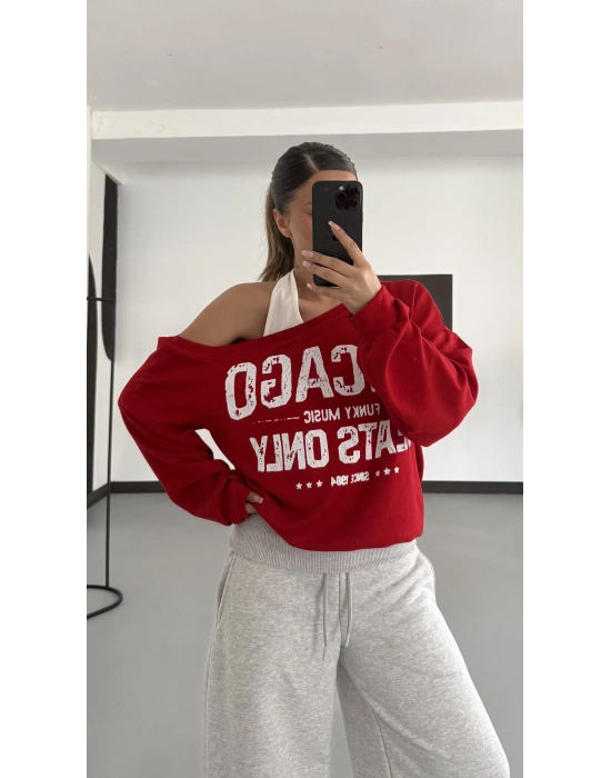 Chicago Atlet Detaylı Sweatshirt - Kırmızı