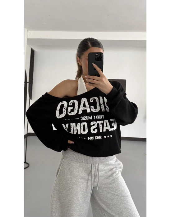 Chicago Atlet Detaylı Sweatshirt - Siyah