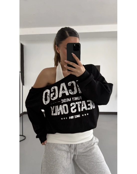 Chicago Atlet Detaylı Sweatshirt - Siyah
