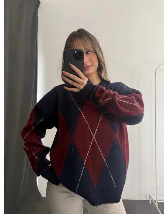 Chris Baklava Desen Triko Kazak - Lacivert