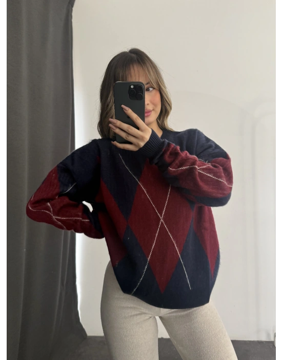 Chris Baklava Desen Triko Kazak - Lacivert