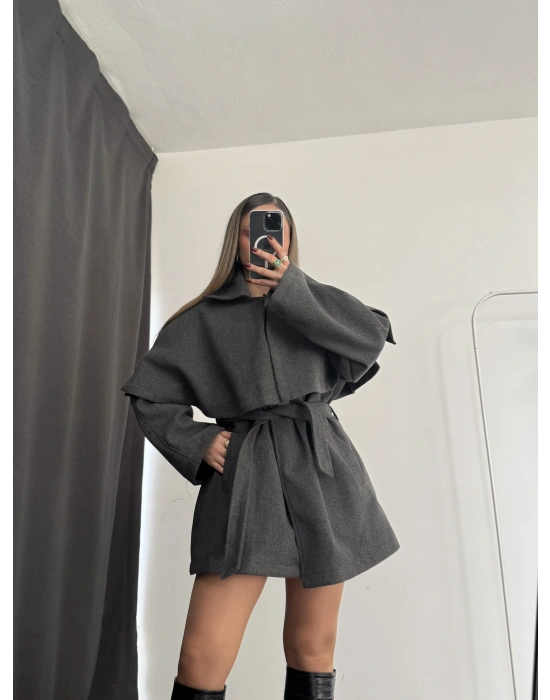 Çıkarılabilir Rüzgarlıklı Kaşe Kaban - Antrasit