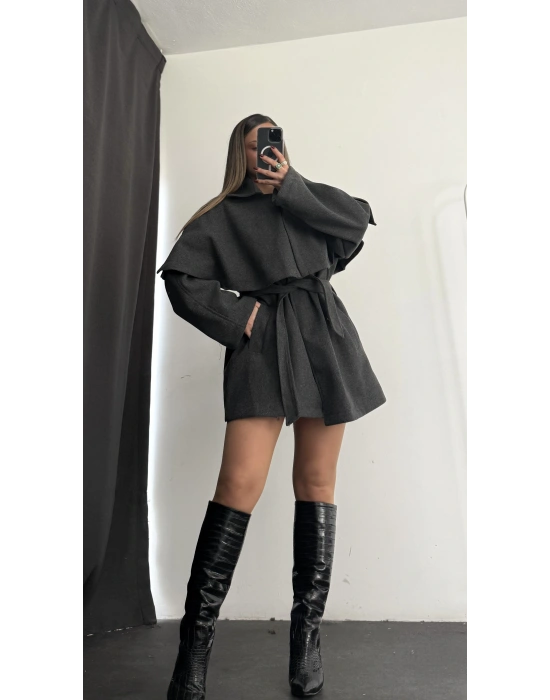 Çıkarılabilir Rüzgarlıklı Kaşe Kaban - Antrasit